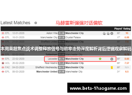 本周英超焦点战术调整释放信号与赔率走势深度解析背后逻辑观察解码 本周英超焦点战术调整释放信号与赔率走势深度解析背后逻辑观察解码
